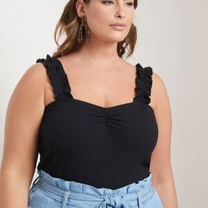 🌻Eloquii Black Ribbed Ruffle Strap Tank Size 14/16